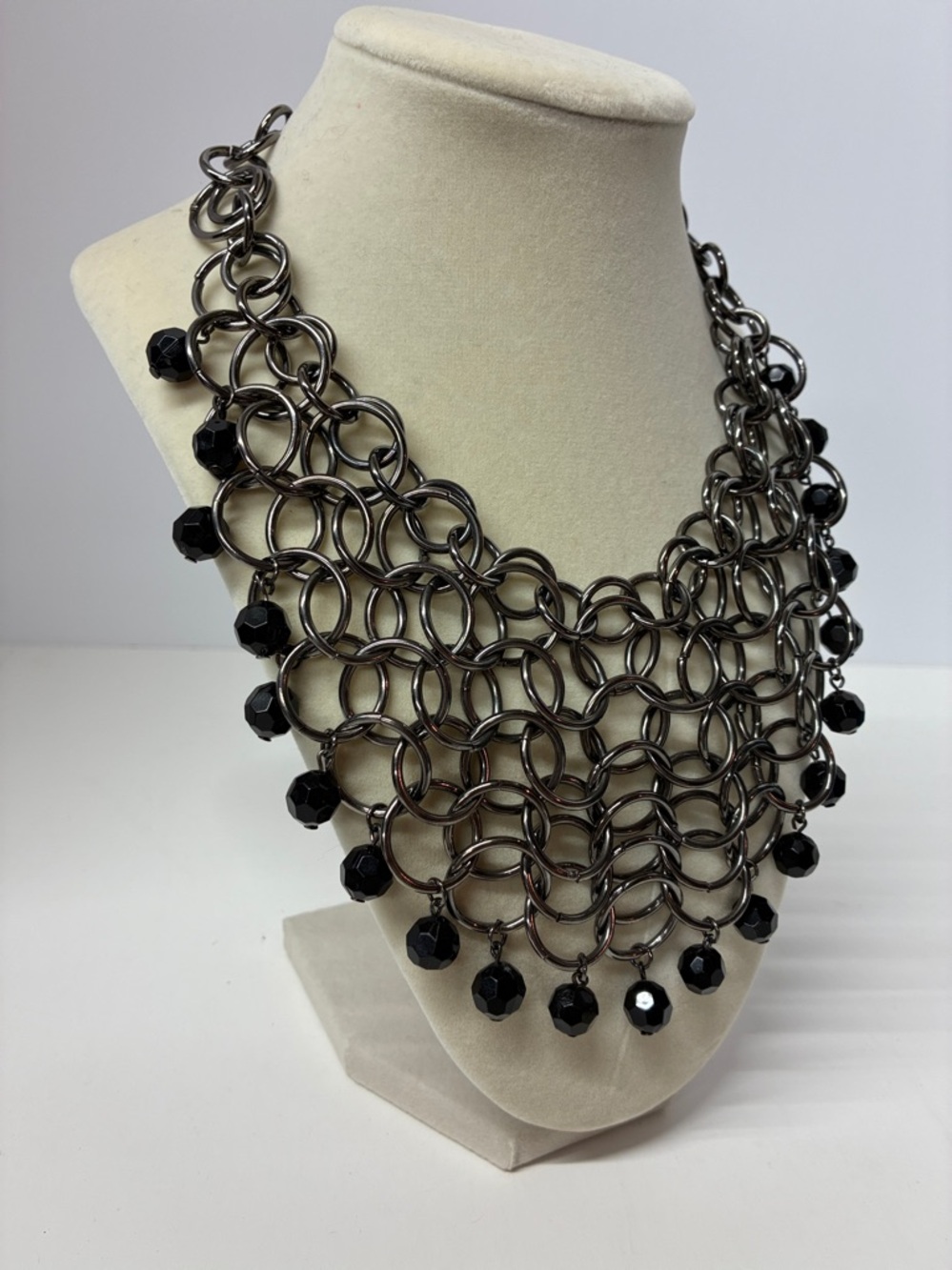 Gunmetal and Black Bead Chain Mail Necklace - Picture 3 of 4